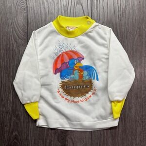 Vintage Pampers Kute Knit 1980s Youth Size Kids 12 M Yellow White Rare